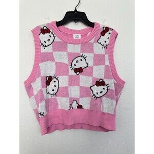 Hello Kitty Sanrio Knit Vest Checkered Begonia White Pink Women Size XXL 2X NEW